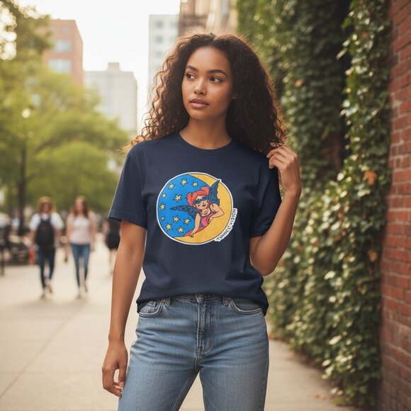 Tunnel Vision L Navy Celestial Angel Graphic Y2K Grunge Fairycore T-Shirt Top - Picture 1 of 7